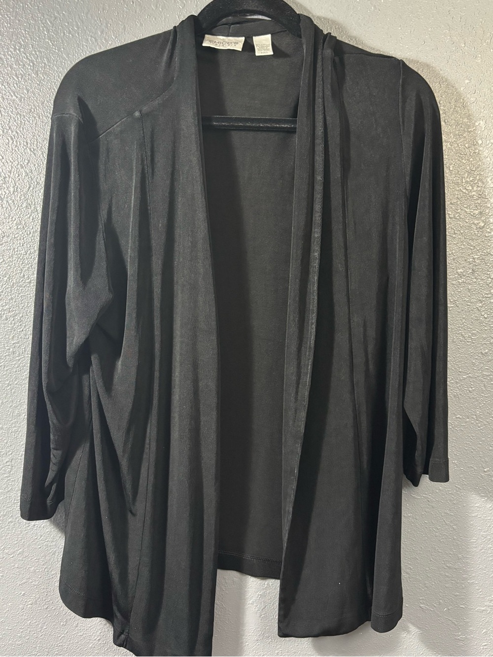 CHICO’S Traveler Black Open Front Lightweight Cardigan